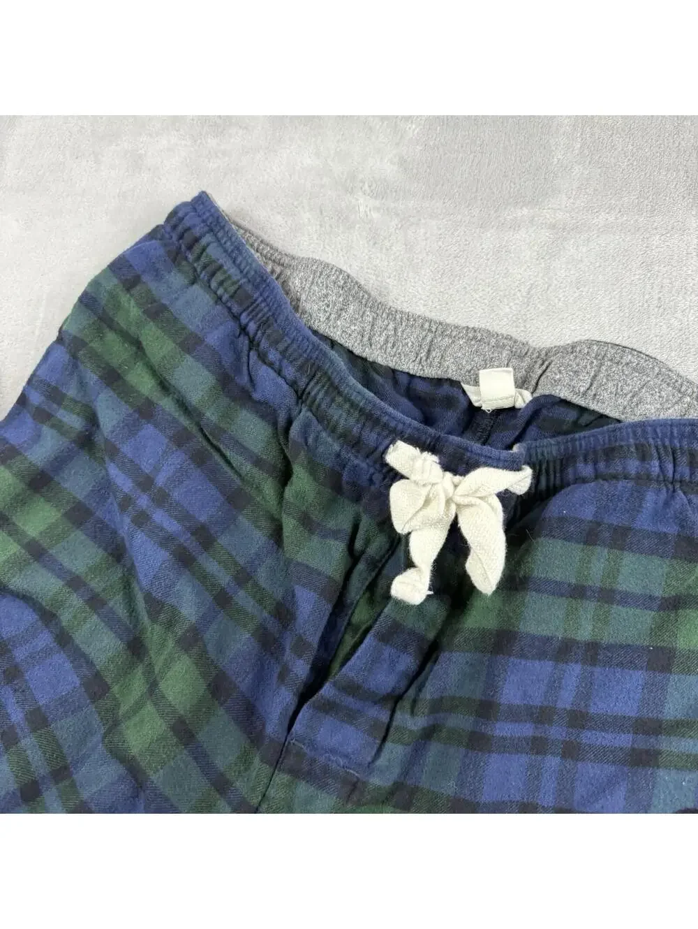 Roots Blackwatch Plaid Pajama Lounge Pants Men L Blue Green Flannel Home Casual